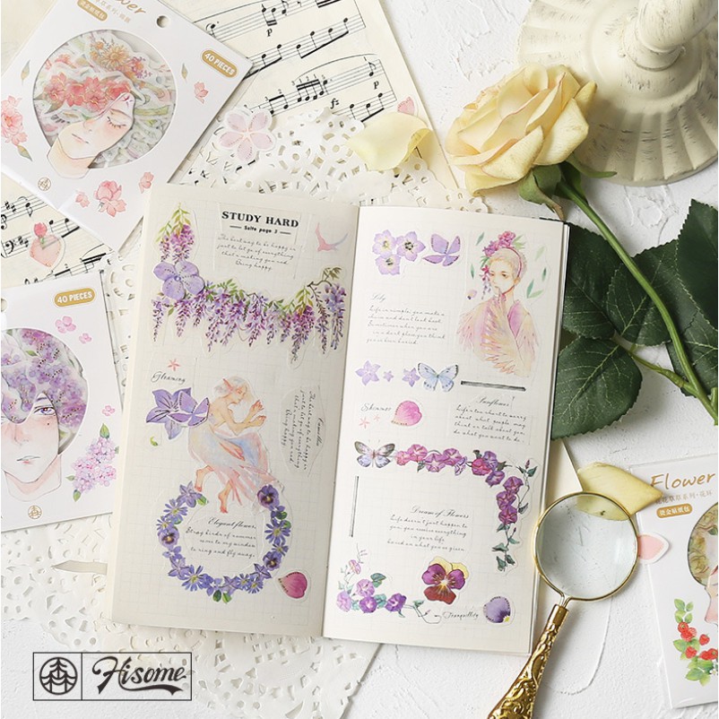 Bộ sticker hoa và cây (12 mẫu) trang trí sổ tay, scrapbook, planner,..