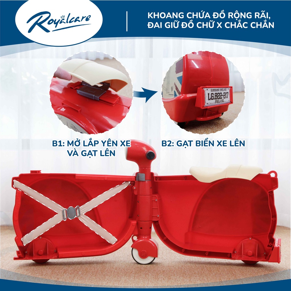 Vali kiêm xe đẩy chòi chân hình Vespa cho bé Royalcare 822217