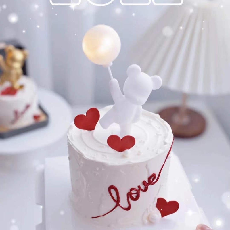 Phụ Kiện Trang Trí Bánh Kem Hình Gấu Và Bong Bóng Dễ Thương Cho Ngày Valentine