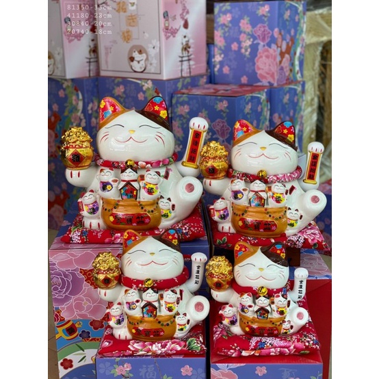 Mèo thần tài Thiên kim vạn lượng may mắn 20cm- 26cm -30cm (có3 size)
