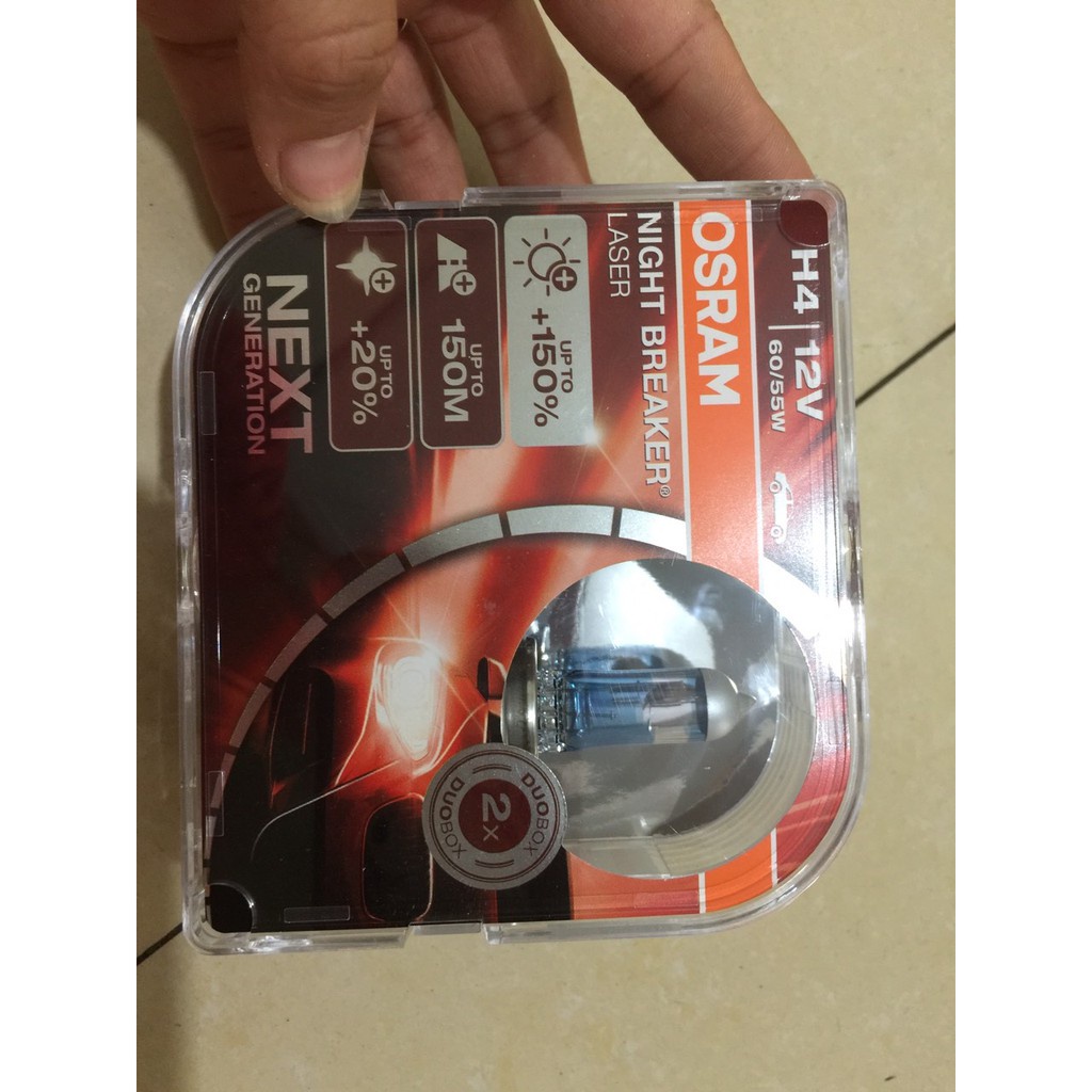 Bộ 2 bóng đèn ô tô Osram H4 12V 60/55W Night Breaker Laser tăng sáng 150% và 110%