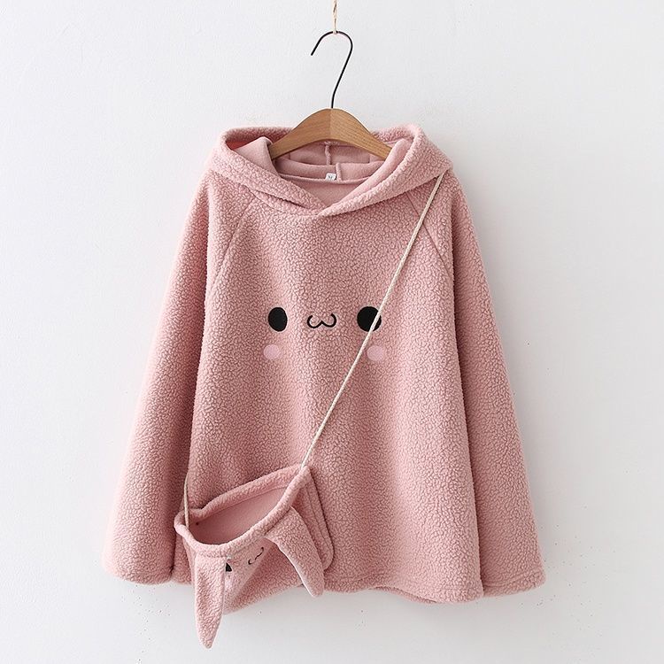Áo Hoodie Tai Thỏ Dài Bằng Vải Nhung Dễ Thương Phong Cách Nhật Bản