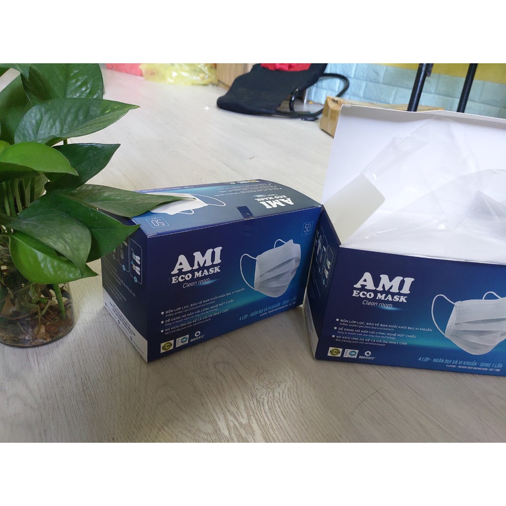 Combo 5 hộp Khẩu Trang Y Tế AMI 4 lớp màu Trắng, Xám, Đen, Xanh (50 chiếc 1 hộp)