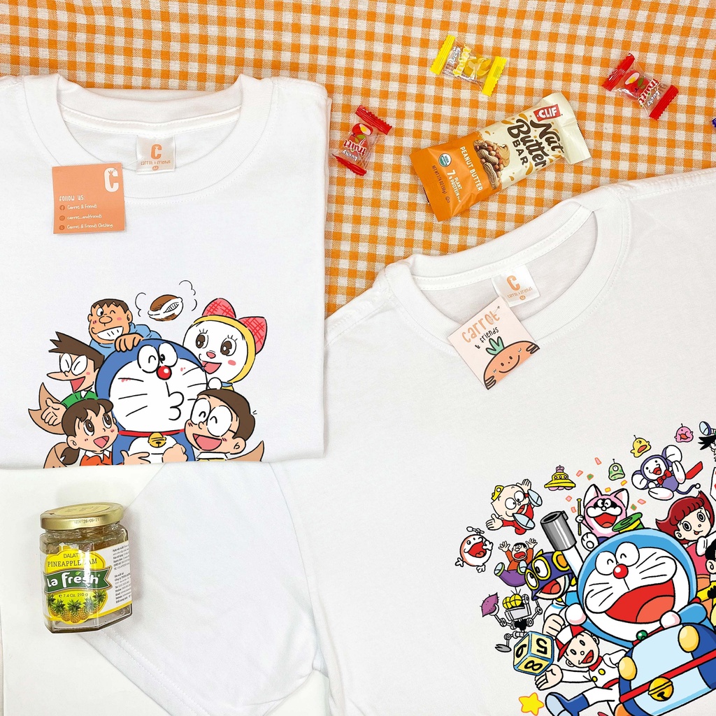 Áo thun unisex hoạt hình DORAEMON 100% cotton oversize tay lỡ form rộng