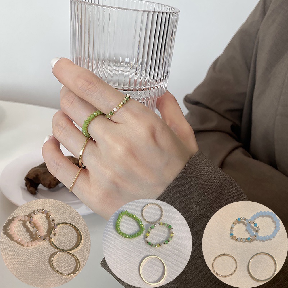 Bộ 4 Nhẫn Kim Loại Đính Pha Lê Nhiều Màu Sắc Phong Cách Cổ Điển Thời Trang Dành Cho Nữ