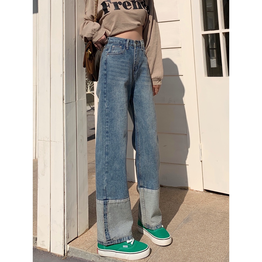Quần jeans nữ ống rộng lưng cao phong cách Hàn Quốc