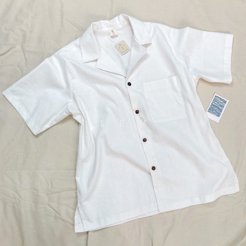 [EVACICI] Áo sơ mi thô đũi viền cổ, áo kiểu nữ cộc tay cổ vest viền chỉ freesize. ( ảnh thật) | BigBuy360 - bigbuy360.vn