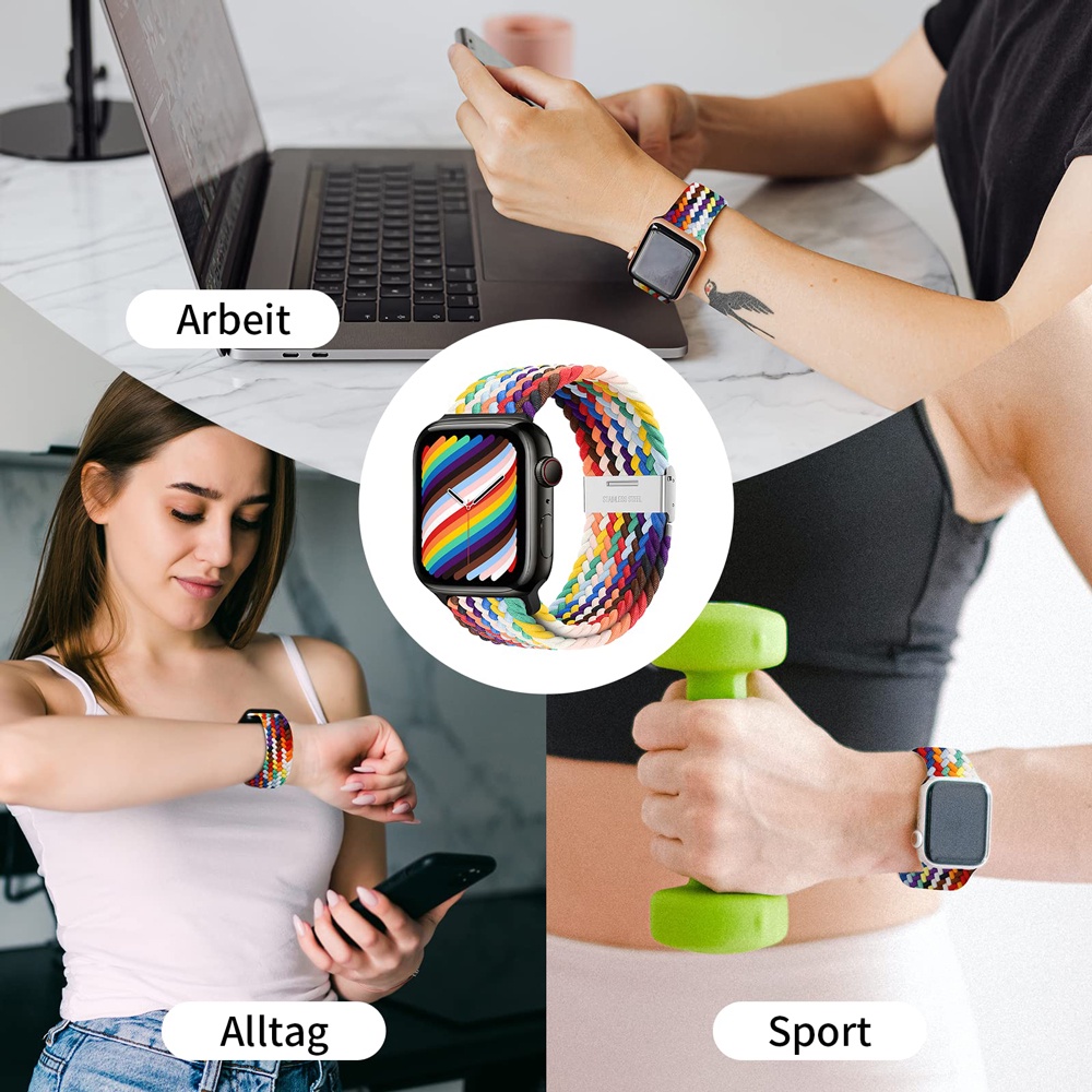 Ốp Dây Đeo Đồng Hồ Dạng Bện Bằng nylon Co Giãn Cho Apple Watch 44 40mm 45mm 41mm 42mm 38mm iwatch serie 3 4 5 6 se 7