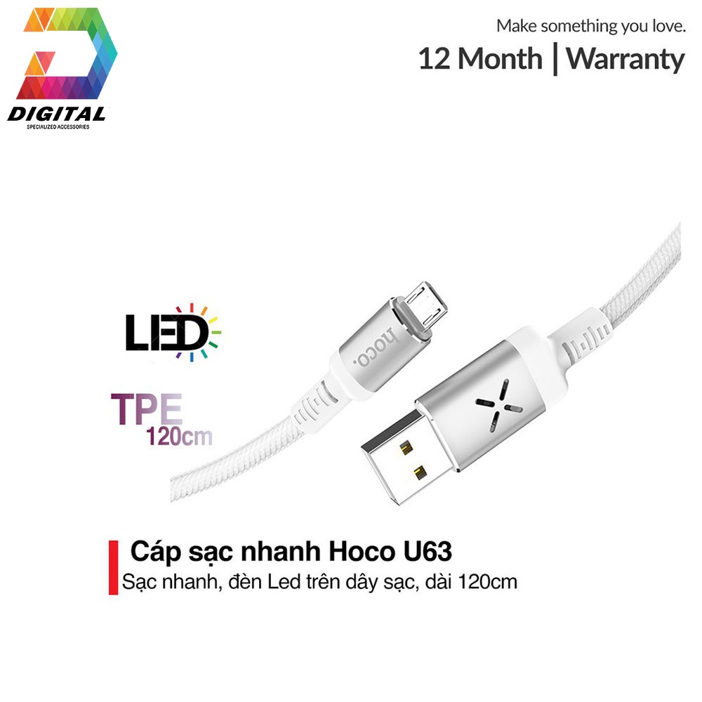 Cáp Sạc Nhanh Hoco U63 Cổng Micro USB Chính Hãng Phát Sáng Theo Nhạc