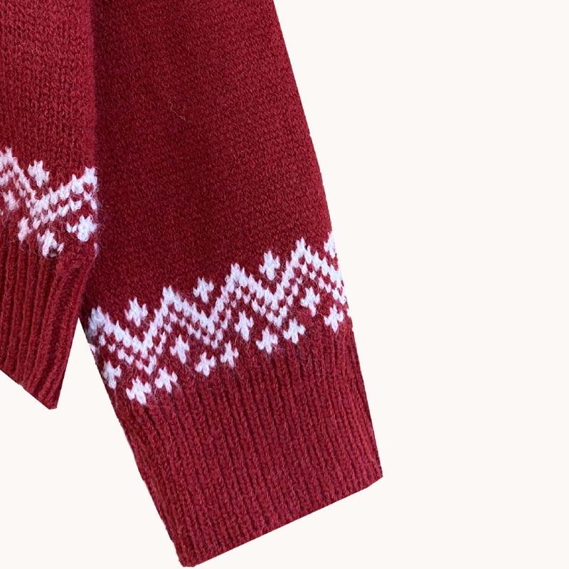 Xiangbao Áo Sweater Dệt Kim Cổ Lọ Dáng Rộng Họa Tiết Bông Tuyết Hình Học Giáng Sinh Ấm Áp