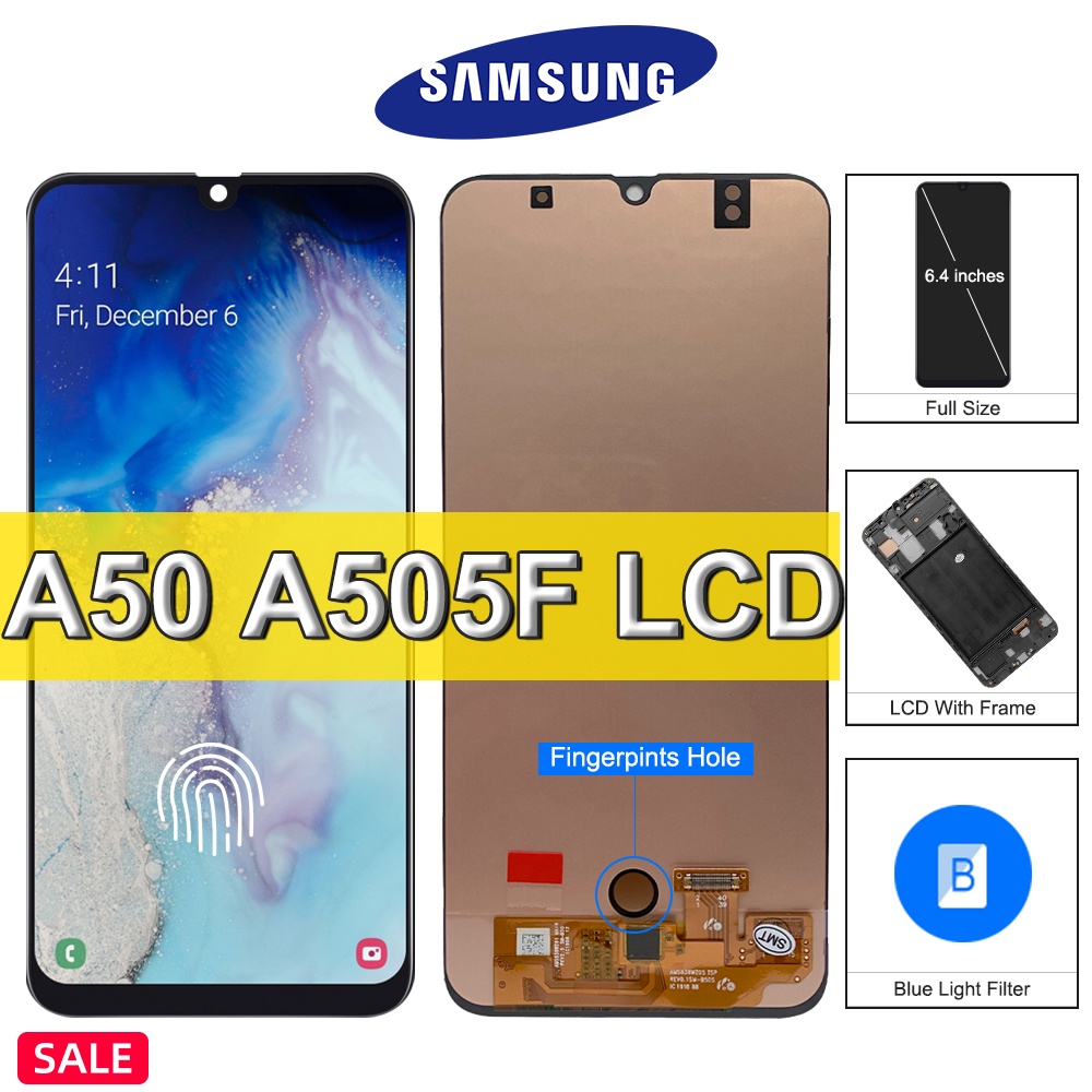 Màn hình LCD AMOLED Samsung Galaxy A50 A505F có dấu vân tay, dành cho khung thay thế màn hình cảm ứn