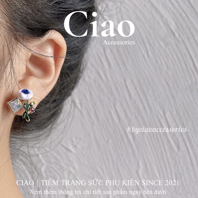 [SPECIAL] Khuyên tai/ Bông tai mạ bạc S925 thiết kế hình hoa tinh tế Kendall Ciao