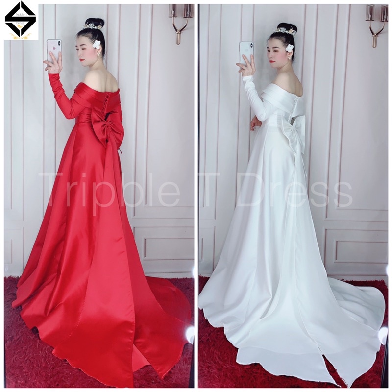 Đầm maxi mặc cưới nhẹ nhàng được 2 kiểu có kèm nơ đuôi dài TRIPBLE TD RES - size S/M/L - MS172Y