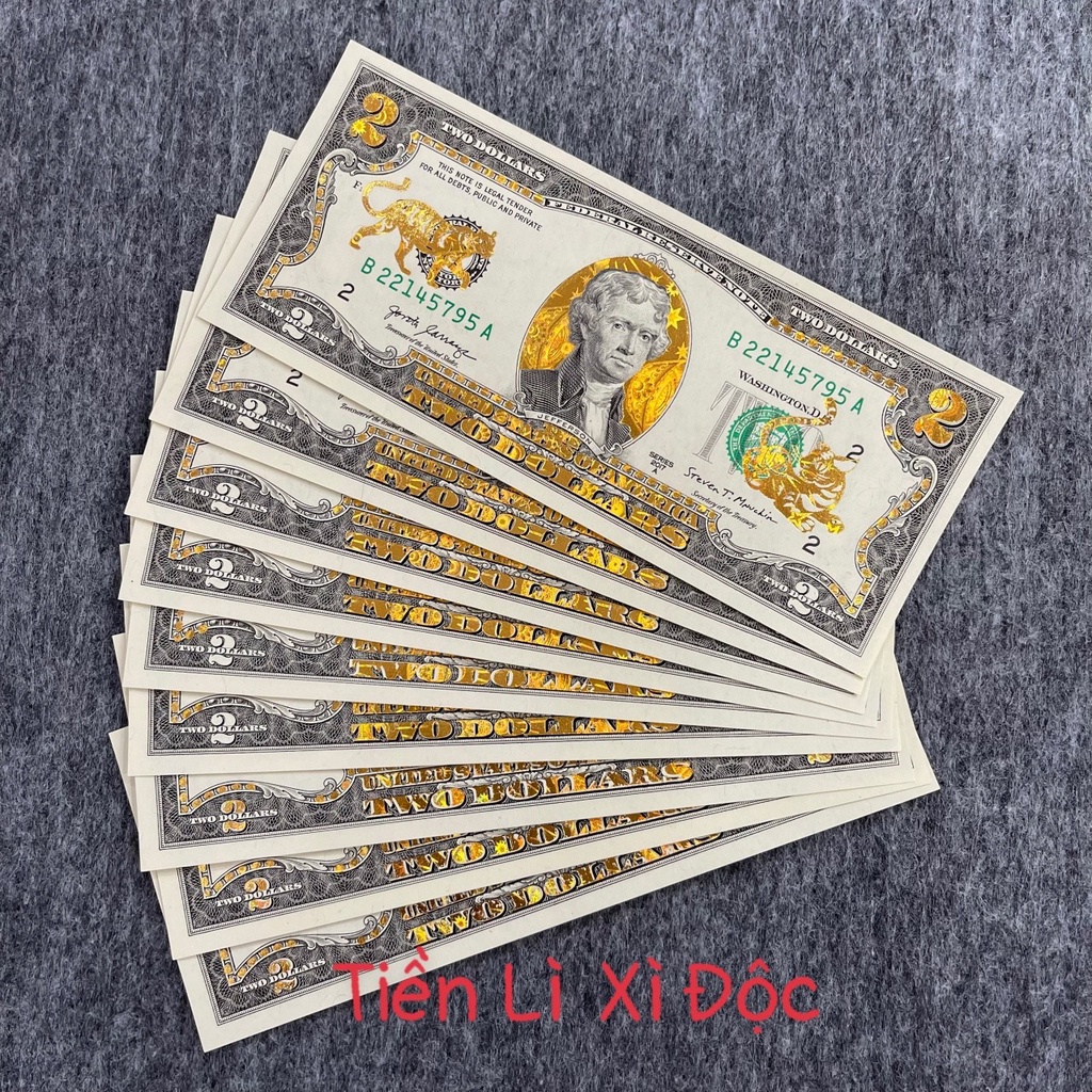 Combo 10 Tờ Tiền 2 Đô Con Mèo Mạ Vàng 3D Kèm Bao Lì Xì, 2 Usd Sưu Tầm Lưu Niệm, Lì Xì Tết