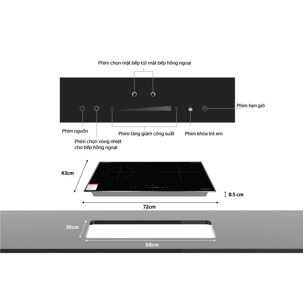[Mã ELTECHZONE giảm 5% đơn 500K] Bếp đôi điện từ hồng ngoại SUNHOUSE SHB EI02