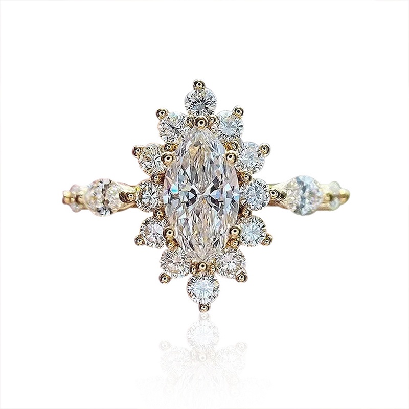 Nhẫn Đính Hôn Đính Đá Zircon Màu Vàng Lấp Lánh Phong Cách Mới Cho Nữ