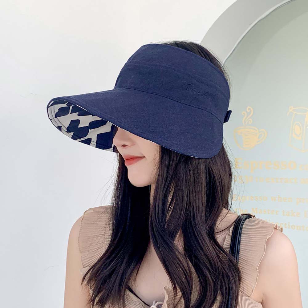 Mũ rộng vành hở chóp hai mặt bằng cotton chống tia cực tím thời trang dành cho nữ