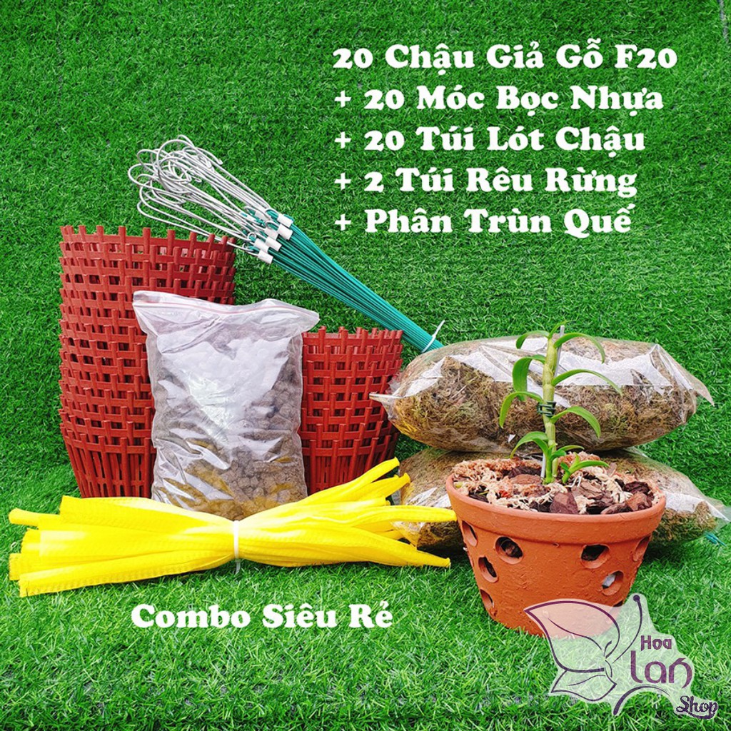 Vật Tư Lan ⚜️ COMBO Ưu Đãi ⚜️ 20 Chậu - 20 Móc - 20 Túi lưới - RÊU - Phân Trùn Quế [ Siêu Rẻ ]