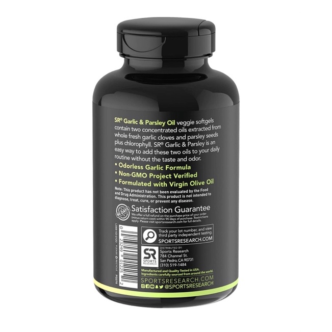 Dầu tỏi không mùi chay Sports Research Odorless Garlic Oil 1000mg 150 viên USA