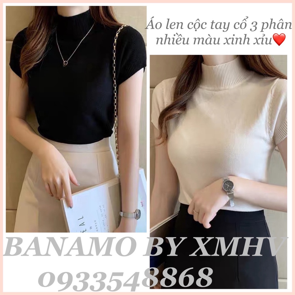 Áo len quảng châutay cộc nhiều màu siêu xinh chất đẹp thời trang Banamo Fashion áo len cộc tay cổ 3 phân 3410