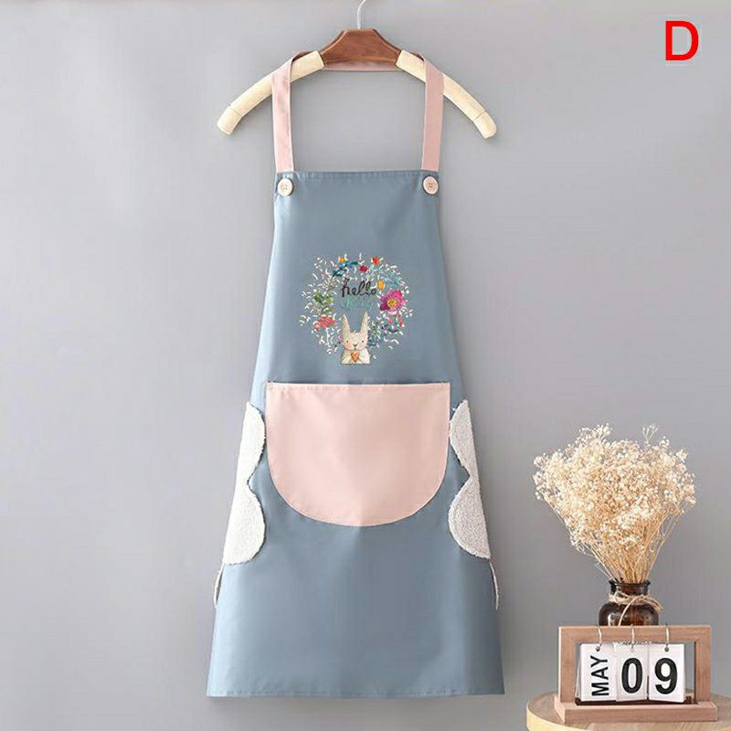 Tạp dề chống thấm nước có miếng lau tay họa tiết thỏ xinh có hai nút to nhiều màu sắc