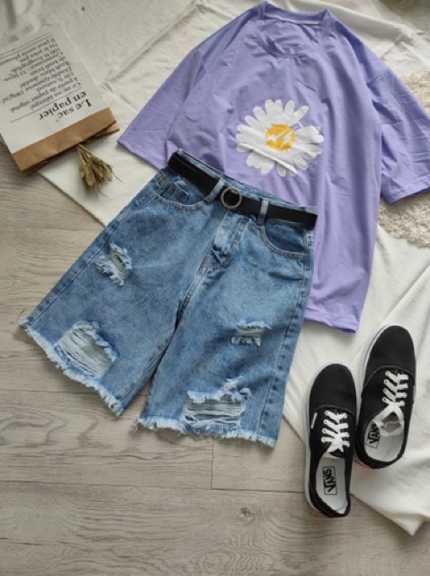 Quần jean ngố 106 rách cá tính, hình thật tự chụp