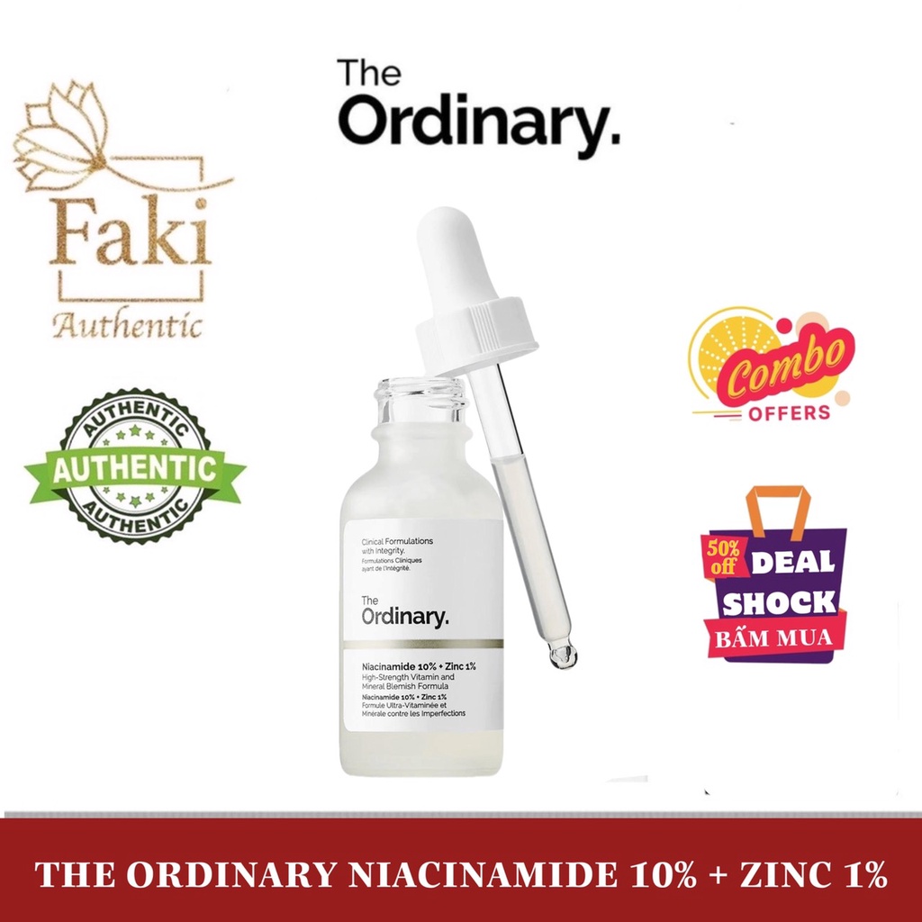 The Ordinary Niacinamide 10% + Zinc 1% - Serum The Ordinary kiềm dầu, giảm mụn 30ml, 60ml | Faki Authentic