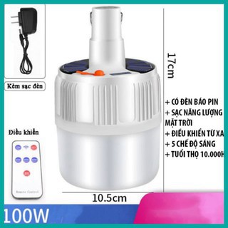 Đèn Tích Điện Năng Lượng Mặt 100w Trời Có Remote hh146