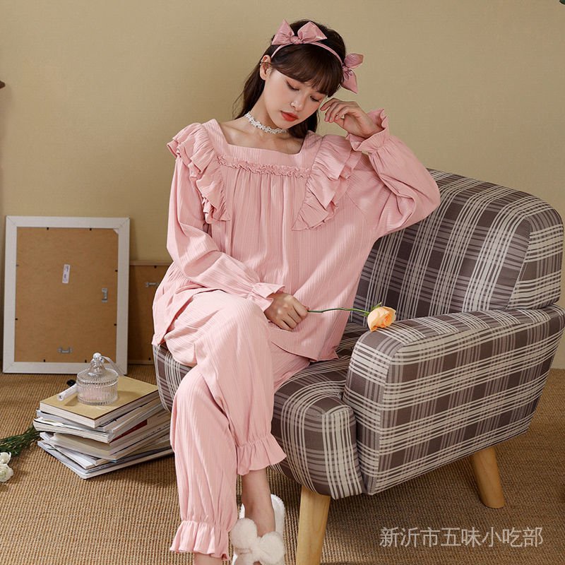 Bộ Đồ Ngủ Chất Cotton Tay Dài In Họa Tiết Dễ Thương Thời Trang Thu Đông Cho Nữ