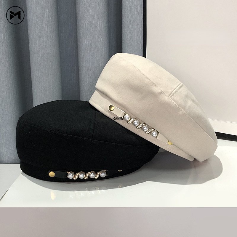 Mũ Beret Phối Khóa Kim Loại Đính Ngọc Trai Phong Cách Hàn Quốc Xinh Xắn Cho Bé