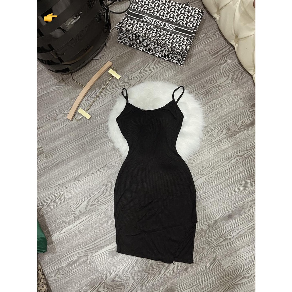 Đầm body 2 dây nữ dáng ngắn chất thun gân mát mẻ kiểu lệch tà hot