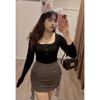 Áo Thun Cổ Vuông Nút Gỗ Nhím Bigsize