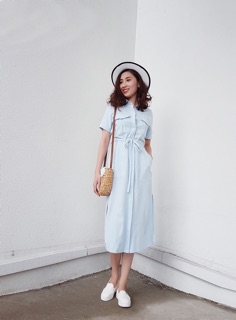 Đầm sơ mi cột eo 