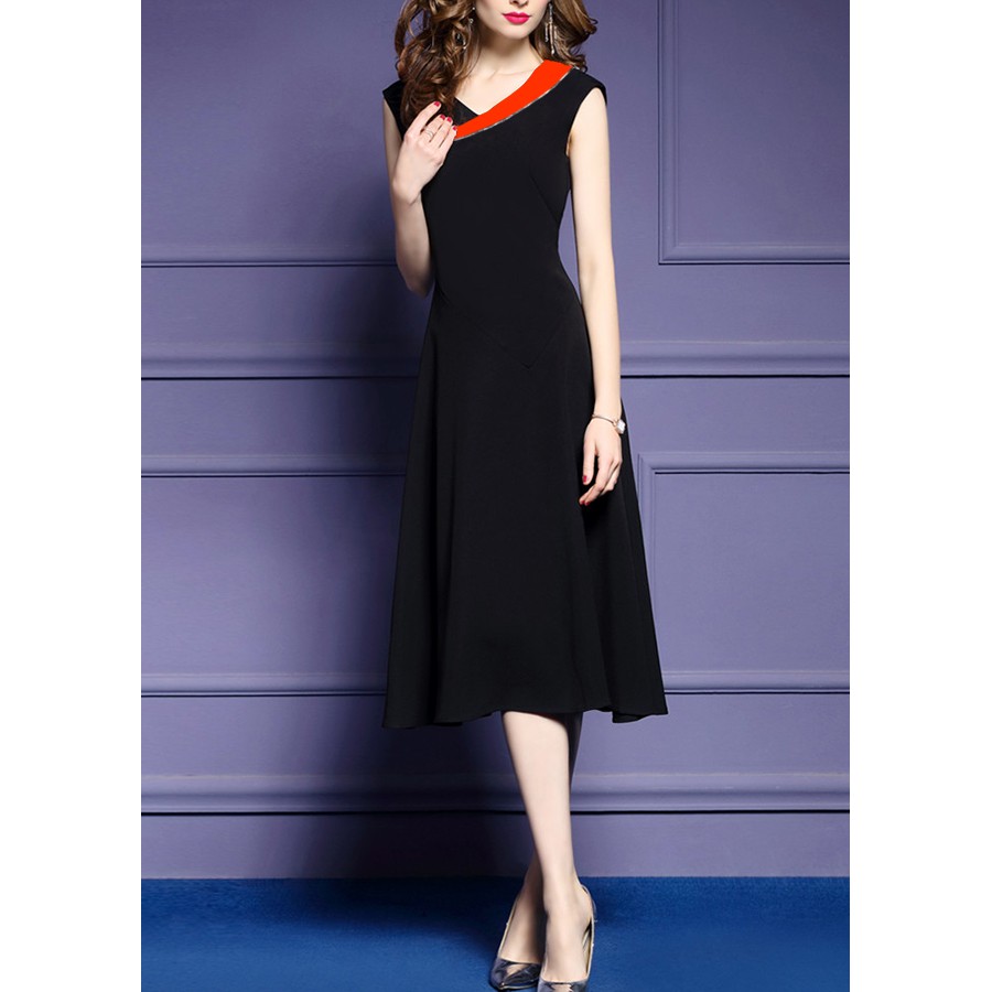 [GOTI - Giá Cực Mềm] Đầm Xòe Dự Tiệc Trung Niên BigSize Phối Màu Cổ Đính Cườm Viền Tặng Mẹ 3039