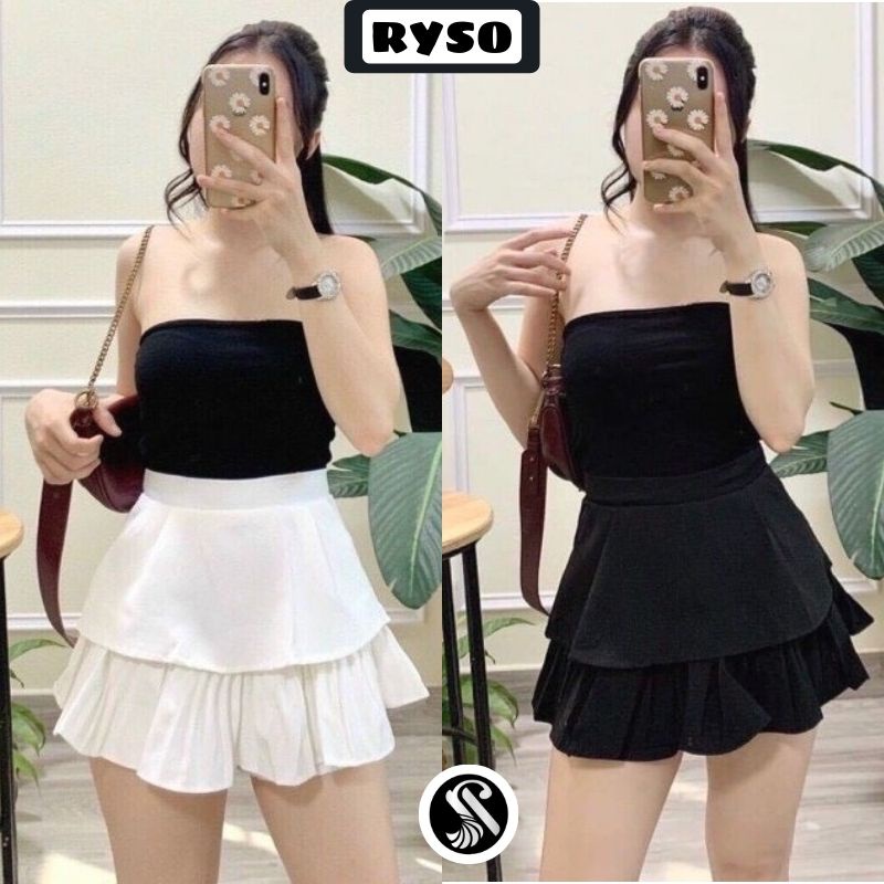 Chân Váy Tầng Xếp Ly Dáng Xòe Xếp Ly Lưng Cạp Cao ( Có Quần Trong )