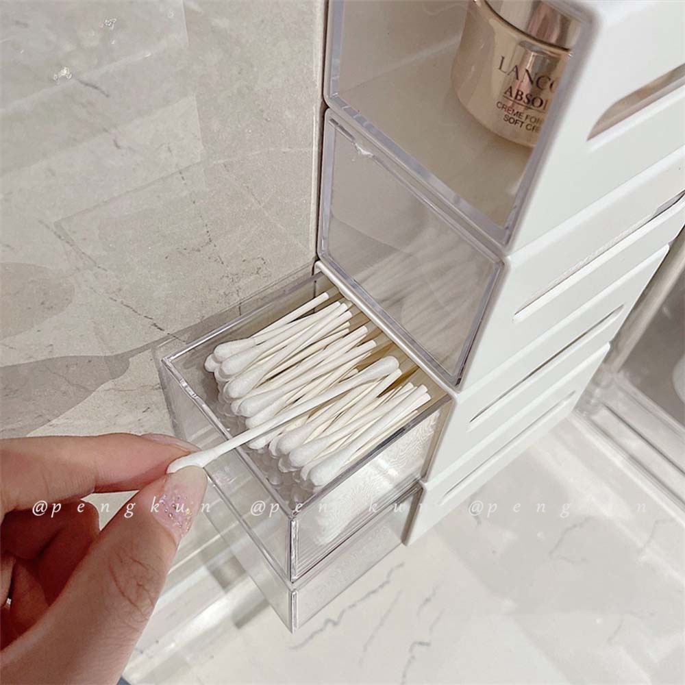 Hộp Đựng Tăm Bông/Băng Đô/Băng Đô Nắp Lật Treo Tường Không Cần Khoan Dùng Trong Phòng Tắm/Ký Túc Xá