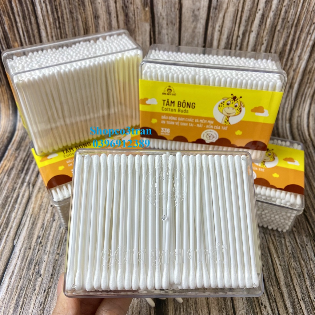 Tăm Bông Kotton Care For Kid 336 que đầu nhỏ HỘP CHỮ NHẬT cho Bé - Hàng chính hãng Bông Bạch Tuyết