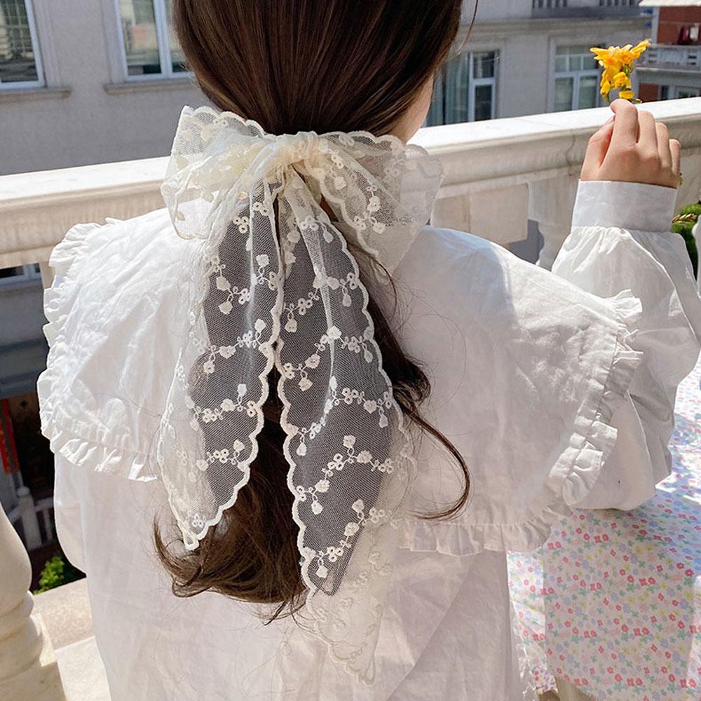 Dây Buộc Tóc Organza Màu Trắng Đen Phong Cách Hàn Quốc