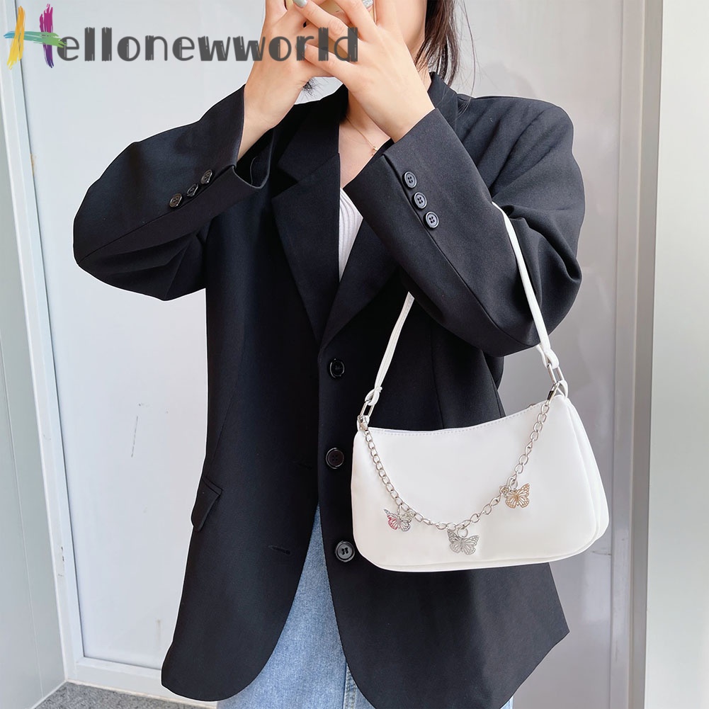 Túi xách da PU dây xích bươm bướm kẹp nách đeo vai thời trang cho nữ