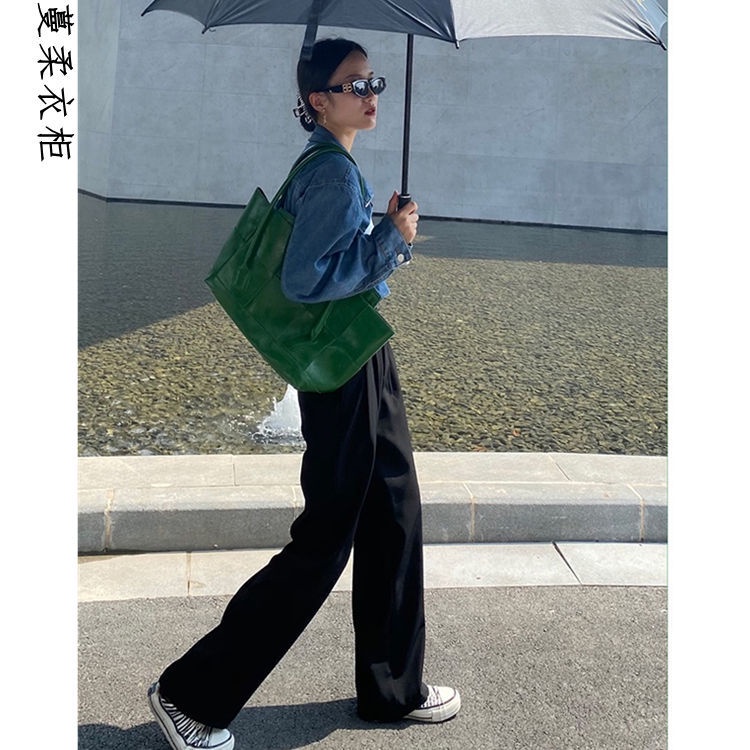 Quần dài cạp cao ống rộng đơn giản thanh lịch thời trang