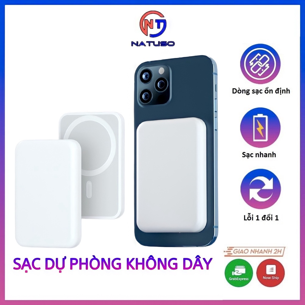 Sạc Dự Phòng Không Dây Từ Tính Sạc Nhanh Pin 5000mah Mini Nhỏ Gọn Cao Cấp Cho Điện Thoại