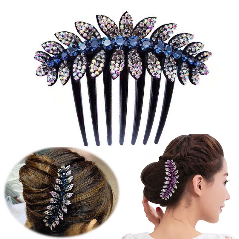 Lược Cài Tóc Họa Tiết Hoa Lá Đính Pha Lê Thời Trang