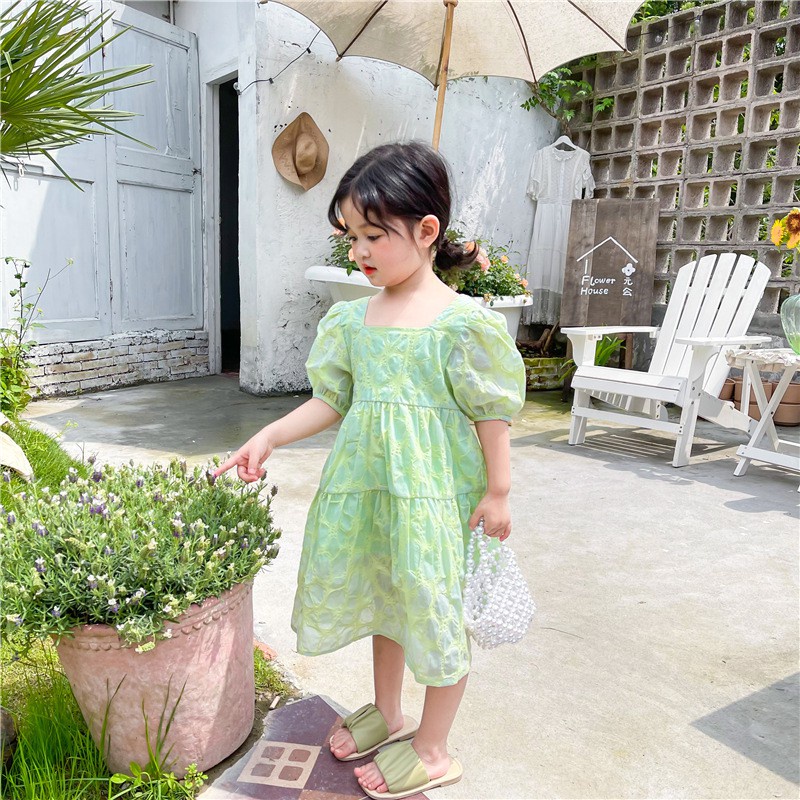 Đầm Công Chúa Cổ Vuông Tay Phồng Màu Xanh Lá Cổ Điển Hở Lưng Phong Cách Hàn Quốc Thời Trang Mùa Hè Cho Bé Gái 2021 | BigBuy360 - bigbuy360.vn