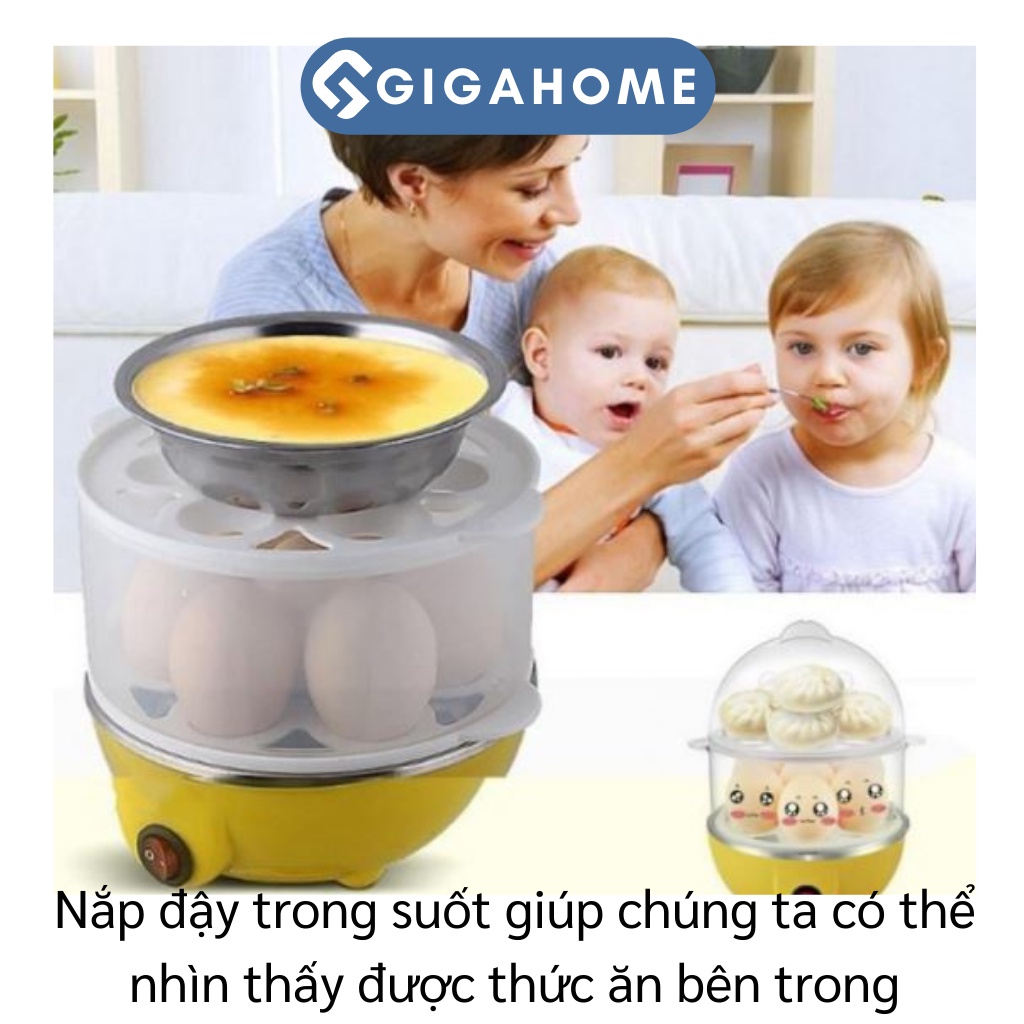 Nồi Hấp Trứng, Bánh Bao 2 Tầng Mini Đa Chức Năng GIGAHOME Tiện Lợi 6034