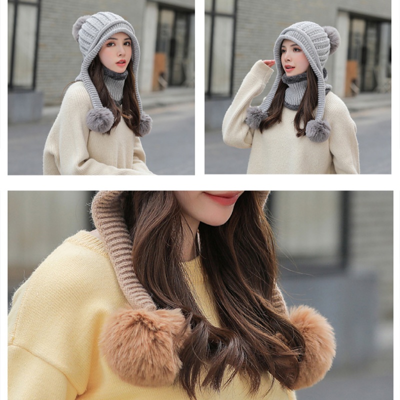 Set Mũ beanie + Khăn Choàng Cổ + Khăn Choàng Cổ Dệt Kim Giữ Ấm Thời Trang Cho Nữ