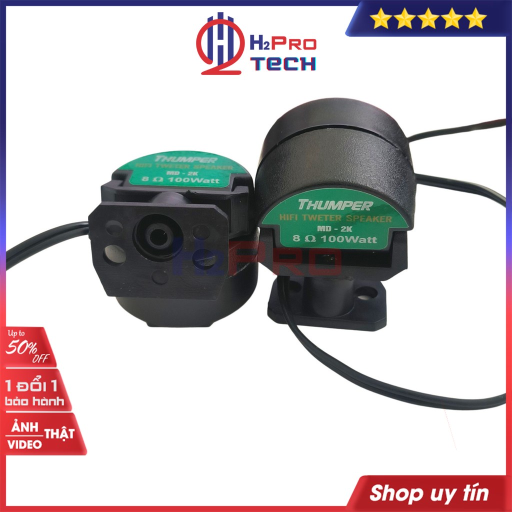 Đôi Loa Treble Thạch Anh Thumper Tròn 4cm, 2 Loa Tép Rời Thạch Anh Cao Cấp 40W-8 Ôm (Tặng Tụ 20K Hàn Sẵn)-H2Pro Tech