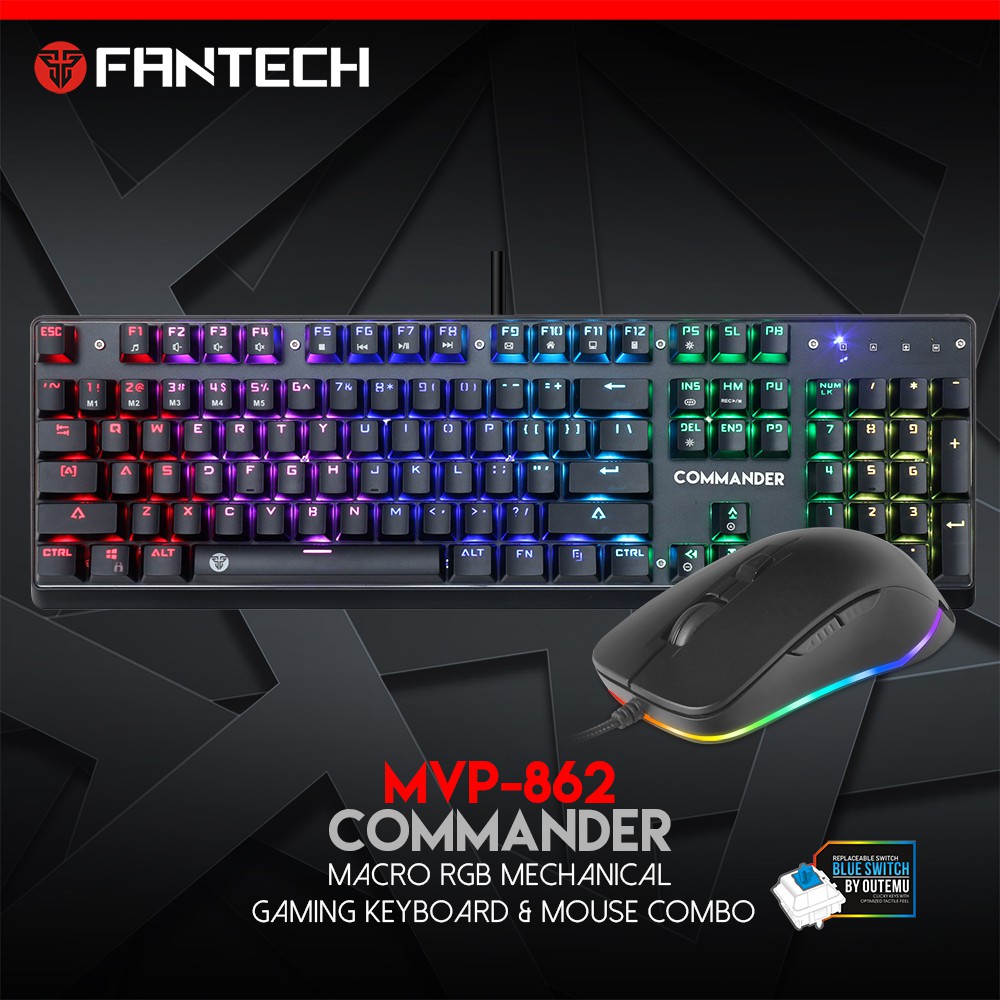 Combo Bàn Phím Cơ Full-sized + Chuột Gaming Có Dây Fantech MVP862 COMMANDER Optical Blue Switch LED RGB Full Anti Ghost