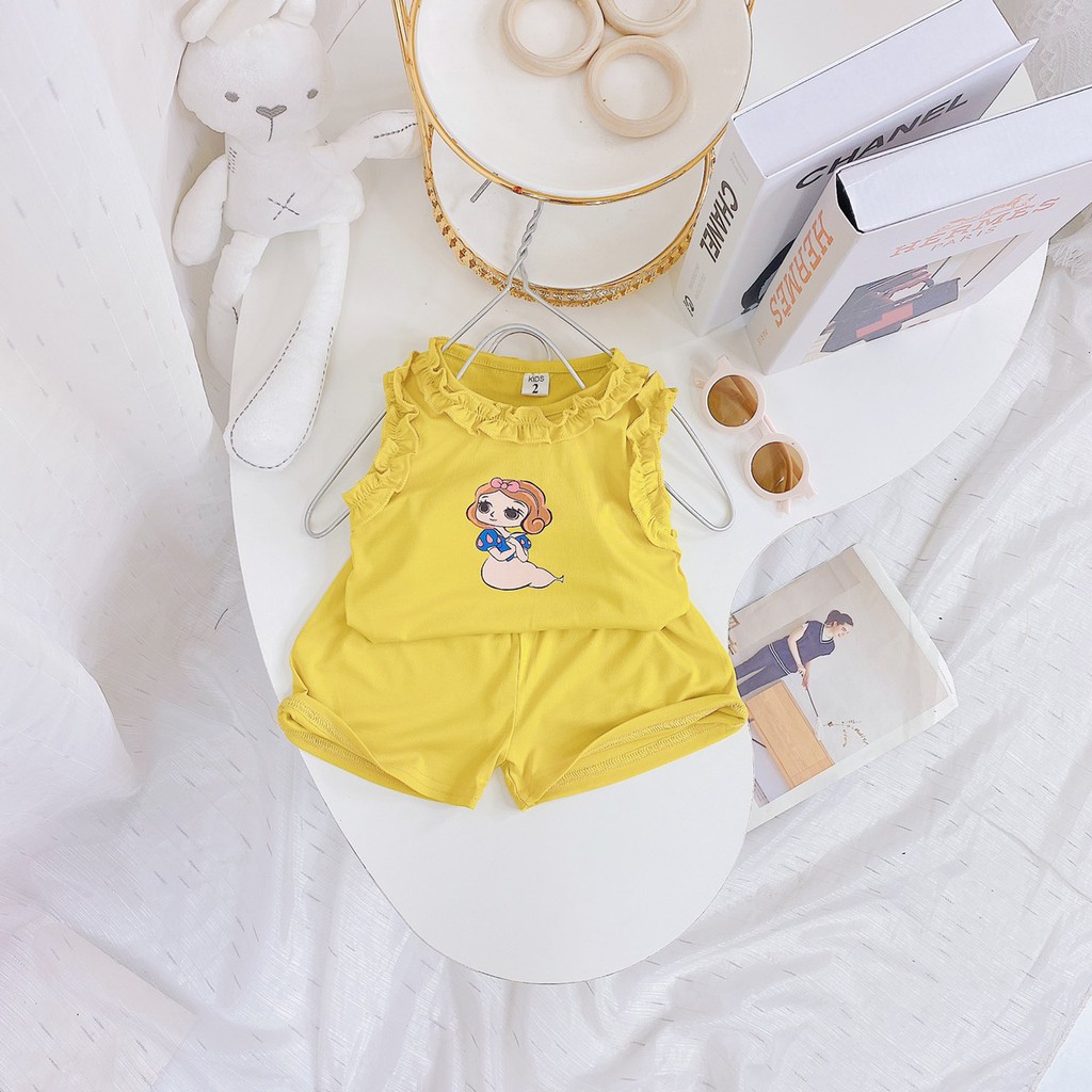 Bộ tăm lạnh cotto phối bèo dễ thương siêu mềm mát cho bé gái