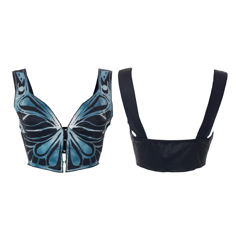 Áo Croptop Không Tay Cổ Chữ V Sâu In Họa Tiết Bướm Gợi Cảm Cho Nữ