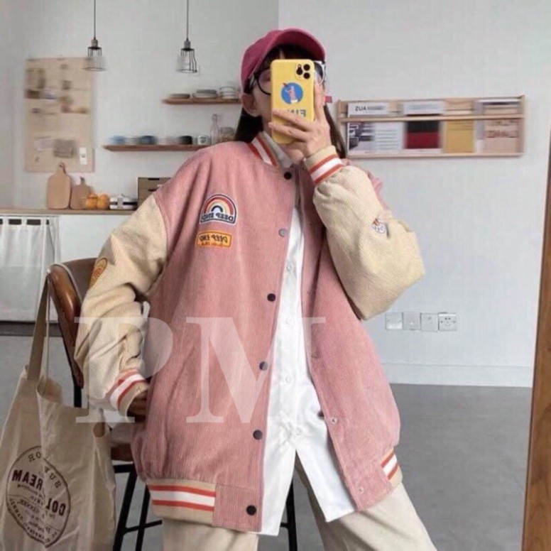 Áo khoác bomber nhung cầu vồng HSU0421